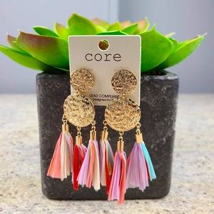 Gold multi color pastel tassel earrings